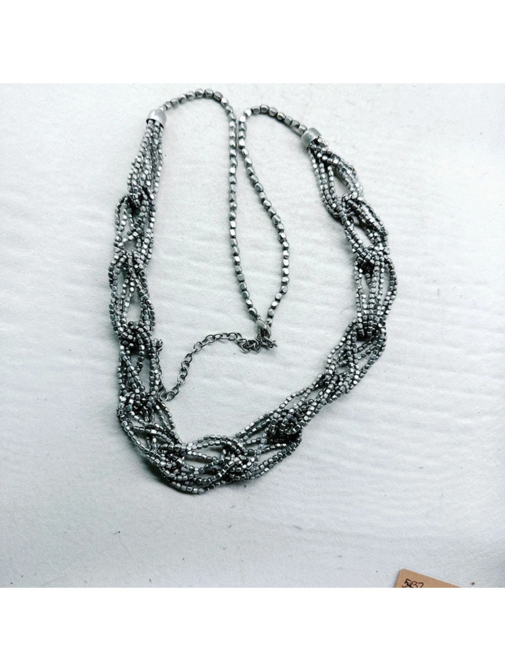 5438gc. Pewtertone Necklace Seed Beads Handmade